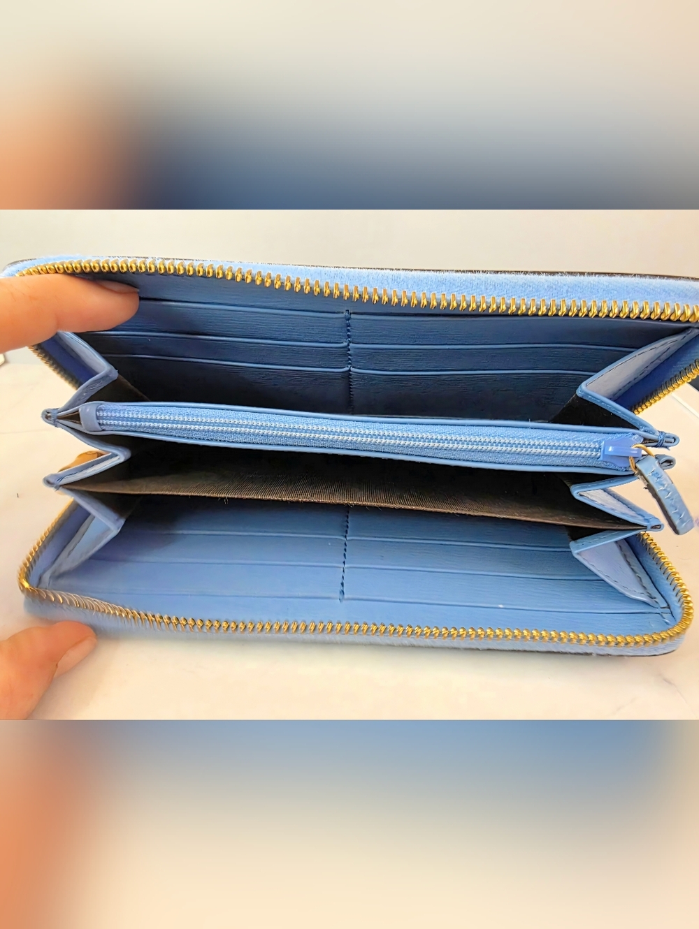 Gucci Blue Flora Zip Wallet with Bamboo Pull - Picture 10 of 11